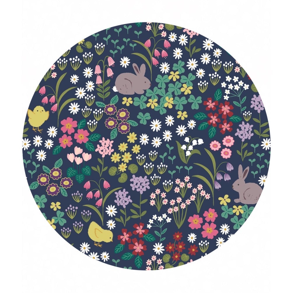 1.5 meters left! - Bunny & Chick Floral on Dark Blue - Bunny Hop Collection - Lewis & Irene Fabrics