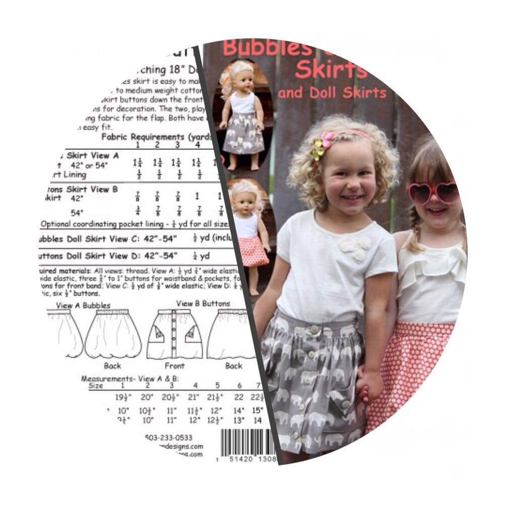 Bubbles & Buttons Pattern - Skirts and Matching 18 Doll Skirts – Pins &  Needles Fabrics
